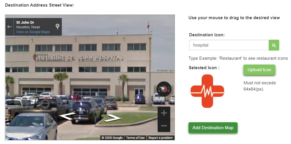 Destination Address Street View and Icon