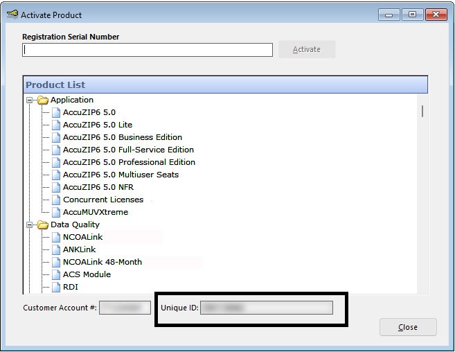 How to find the Account number and Unique ID number in AccuZIP6