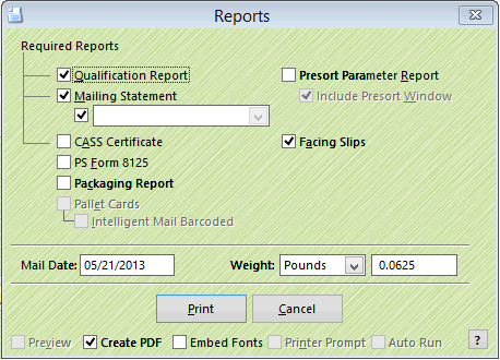Presort Reports