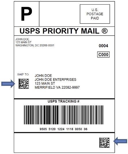 Intelligent Mail Matrix Barcode (IMmb) on USPS Priority Mail Label