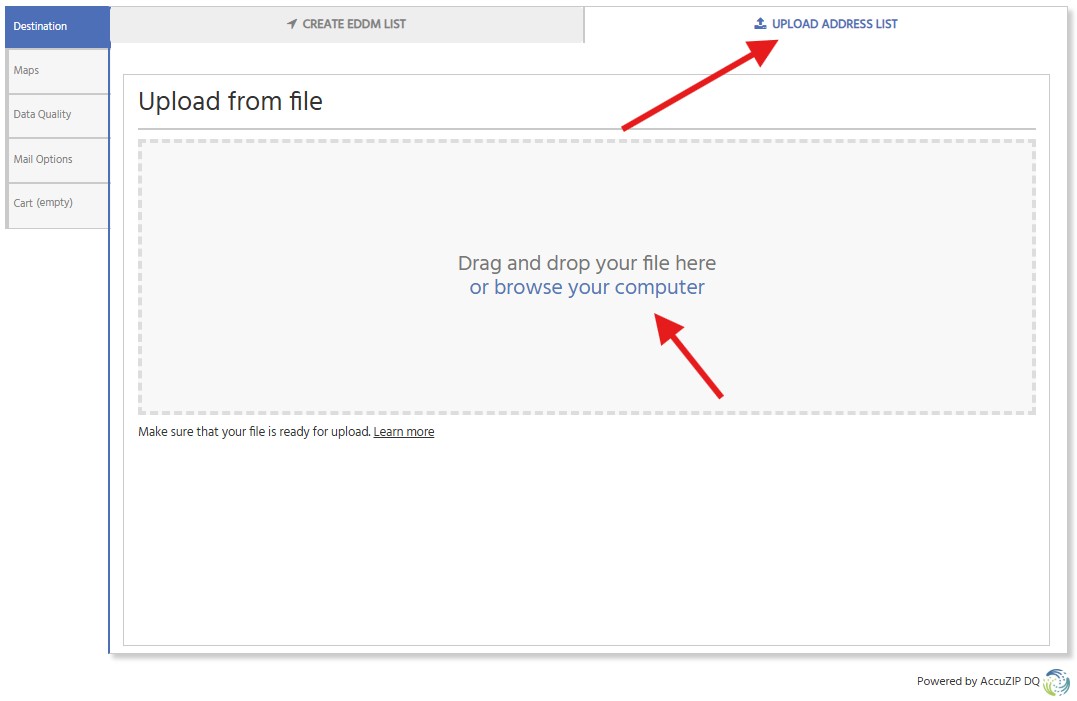 Upload address list in CSV format