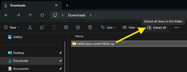 MDRClient-win64-PROD.zip will appear in Downloads
