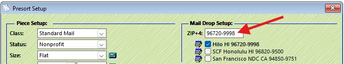 Presort Setup - Enter MailAnywhere Drop ZIP Code