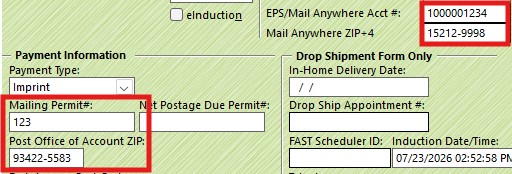 Enter Mail Anywhere account, ZIP, Permit, and Permit ZIP