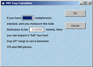 MM Tray Calculator Window