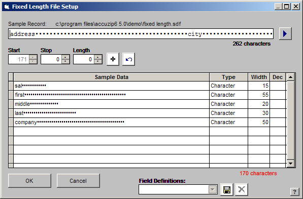 Fixed Length Setup Window