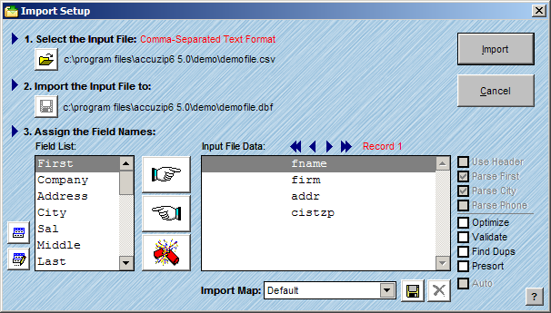 Import Setup Window