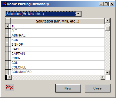 Name Parsing Dictionary Window