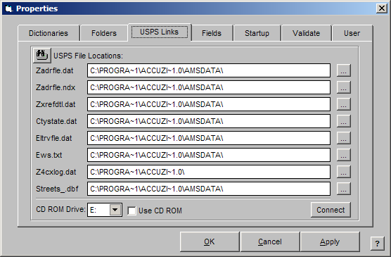 USPS Links Properties Tab