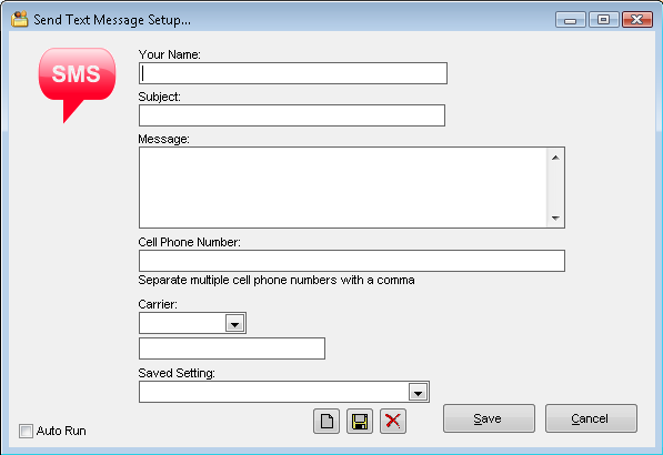 Send Text Message Setup Window