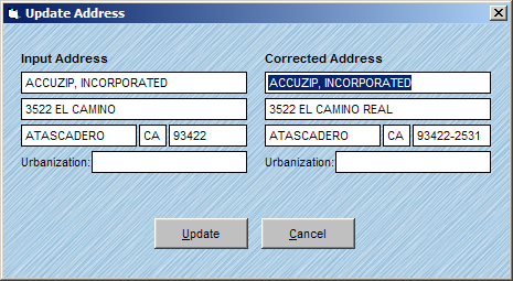 Update Address Window