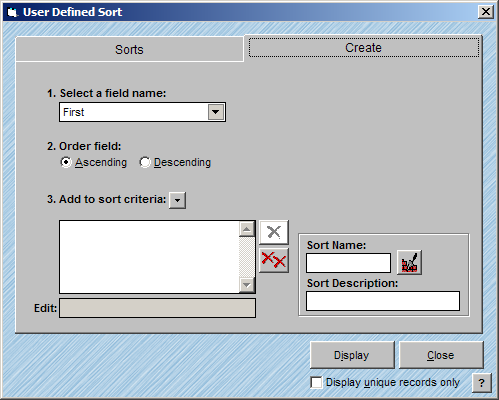 User Defined Sort Window