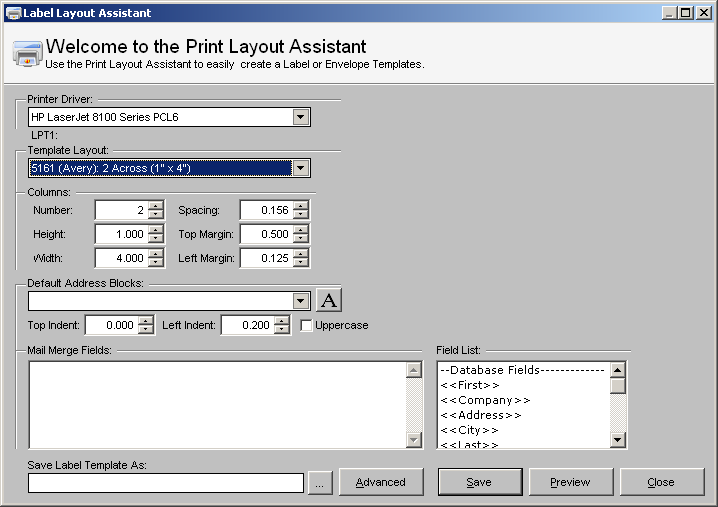 Label Layout Assistant Window