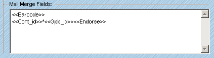Mail Merge Fields Window with Barcode and Full Endorse