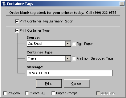 Container Tags Window